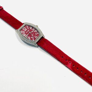 Fred Belay Quartz Japan Red Vintage Wrist Watch With Pave Crystals